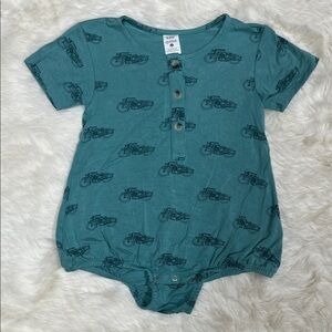 Kate Quinn Teal Bubble Romper Motorcycle Print size 18-24 Bamboo